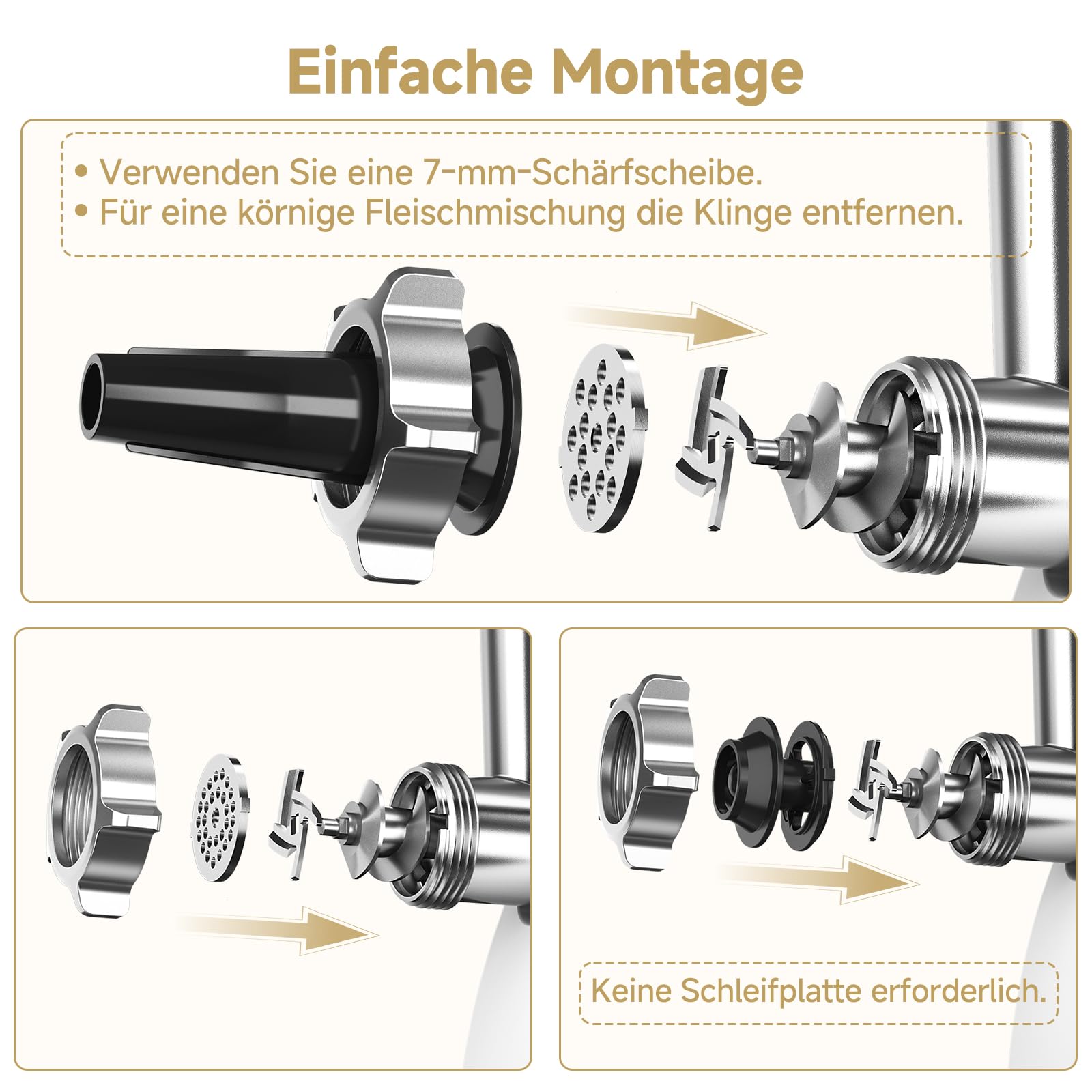 AMZCHEF Fleischwolf Elektrisch für Zuhause - mit 3 Platten, Wurstfüller & Kubbe-Kit | Ideal für Hackfleisch, Würste & Haushaltsküche