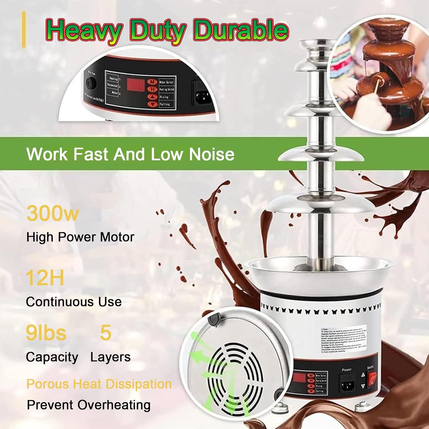 Chocolate Fountain Machine with Temperature Control - 7-Layer Commercial Fondue Fountain for Parties, Weddings & Restaurants - Large Capacity Dessert Waterfall