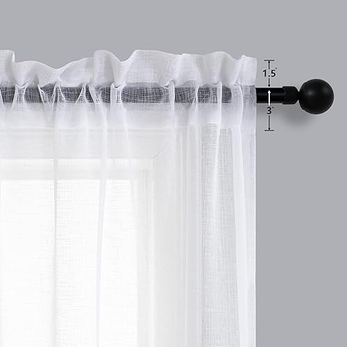 Miniatura 8 de Mrs.Naturall Cortinas traslúcidas blancas de 63 pulgadas de largo para dormitorio, bolsillo para cortinero, cortinas semitransparentes para comedor