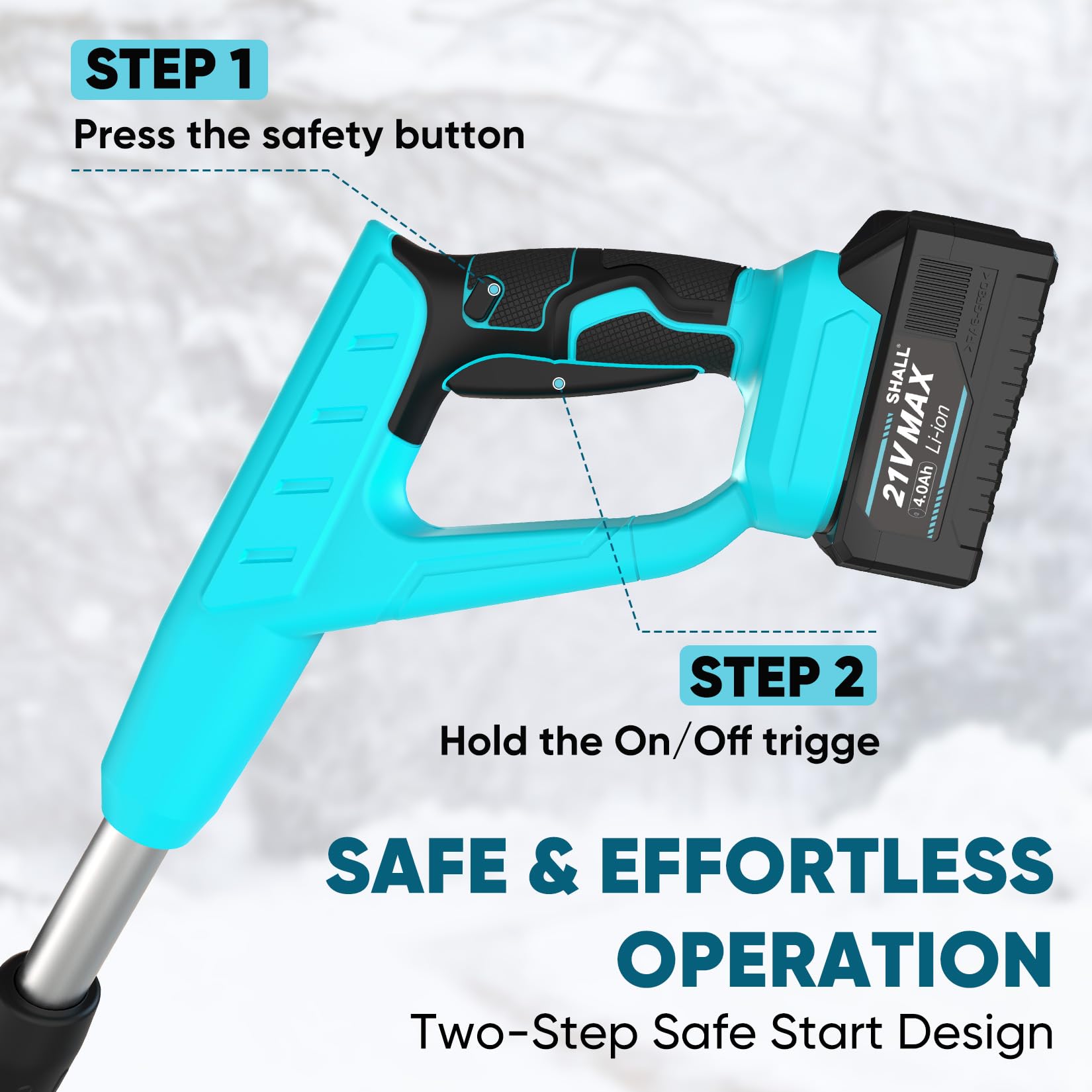 SHALL Pelle à Neige sans Fil 21 V (sans balais), souffleuse à Neige sans Fil de 30 cm (12 Pouces), avec déflecteur et Couvercle Anti-poussière, portée de 8 m pour allée, escaliers