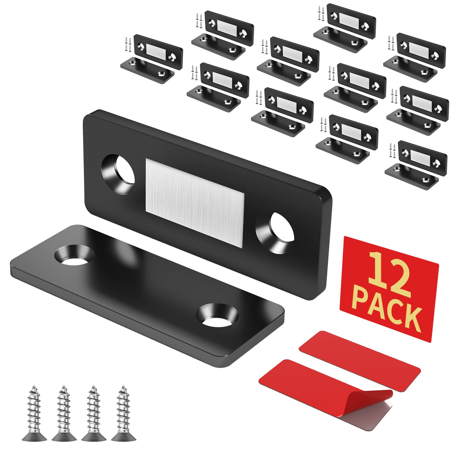 12 Pack Cabinet Magnetic Catch Ultra Thin Magnetic Door Catch Adhesive Drawer Magnet Catch for Kitchen Door Closet Drawer Magnetic Cabinet Latch Black