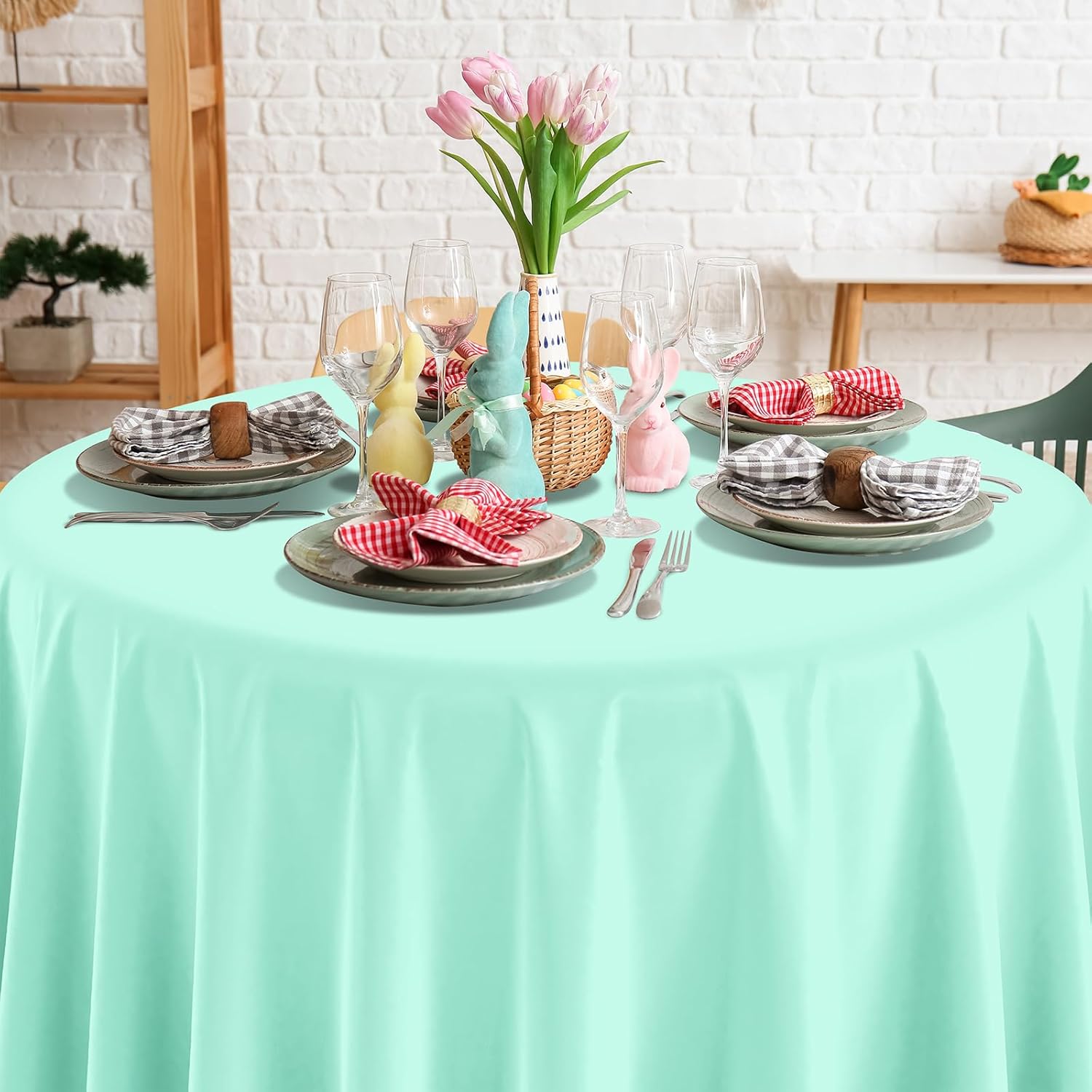 24Pcs 84 Inch Round Pastel Tablecloths, Rainbow Mix Color Plastic Tablecloth Disposable Round Table Covers for Baby Shower,Bridal,Wedding, Easter,Birthday and Ice Cream Party Decoration