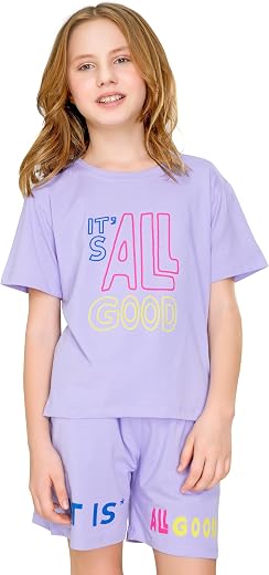 ZEYO Night Suit for Girl's Typography Printed Cotton Night Dress of Top and Short's Set 5551