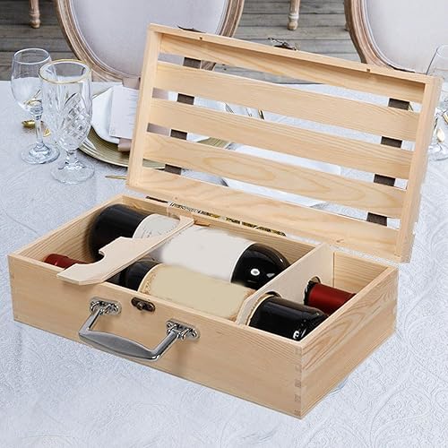 Miniatura 3 de DECHOUS Caja de vino, cajas de regalo de vino con doble botella de madera retro, cajas de vino para amantes del vino, cajas de vino, caja de madera