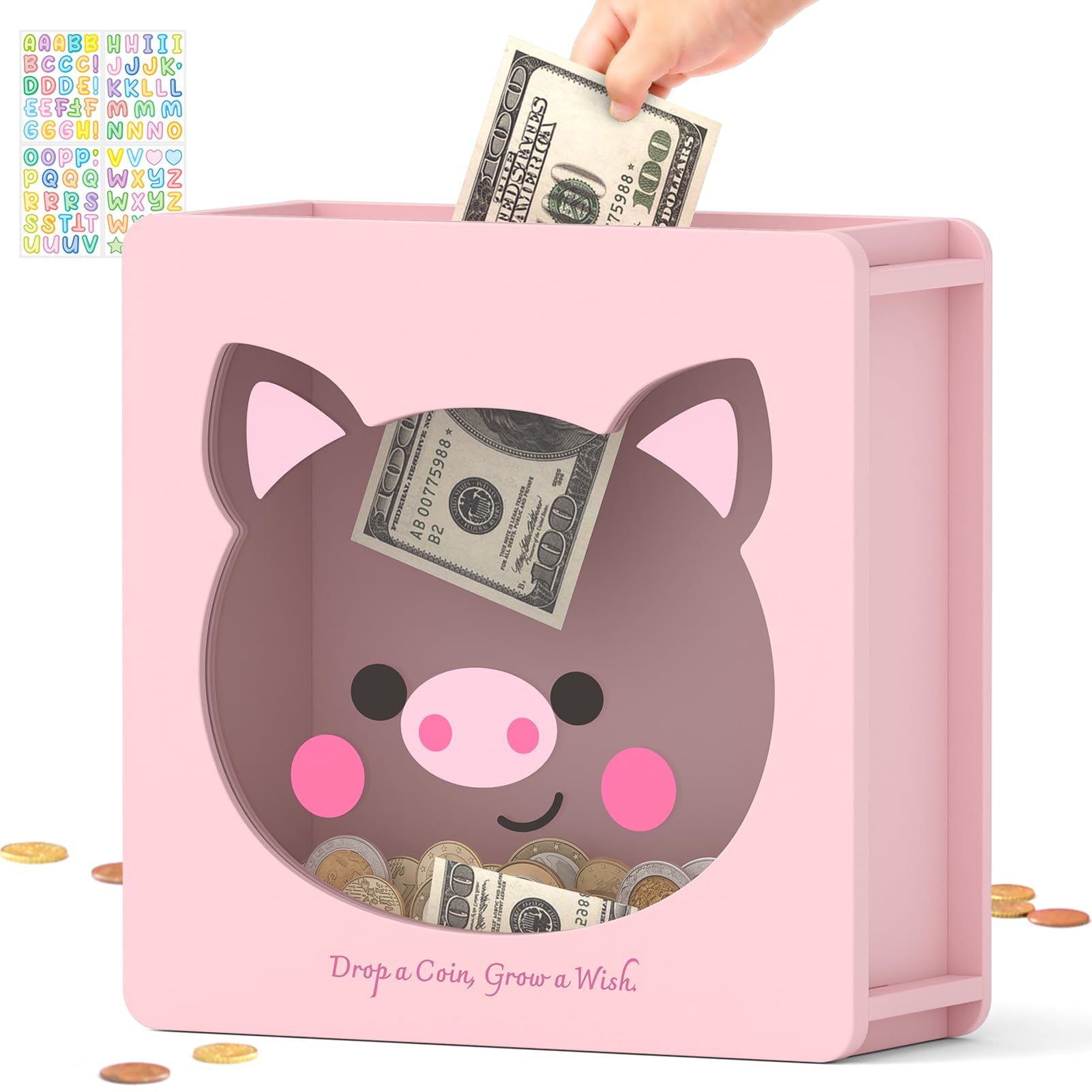 Summidate Custom Piggy Bank for Kids, Wooden Reusable Framed Money Bank
