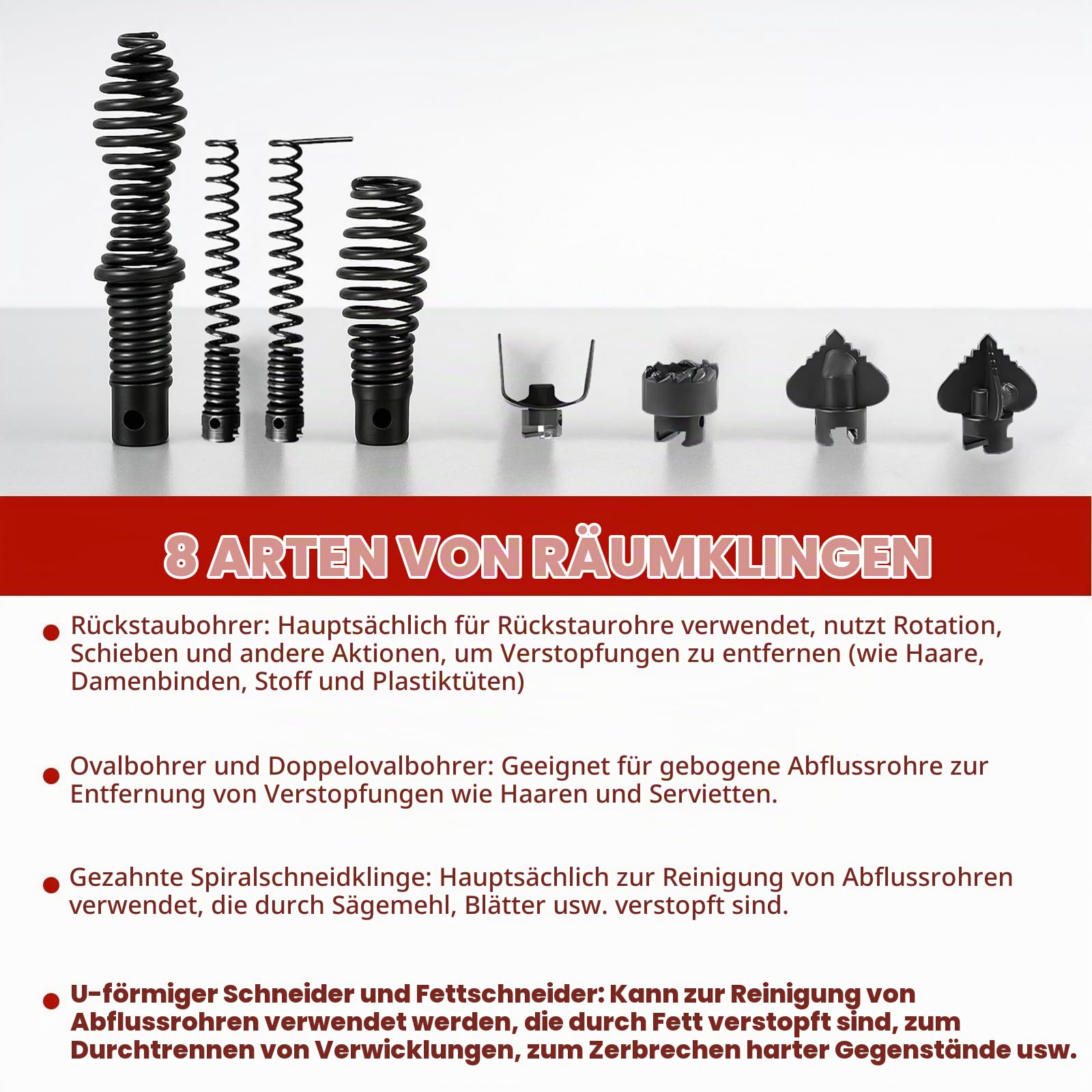 850W Elektrische Rohrreinigungsmaschine Rohrreinigungsspirale für Ø20-100mm Rohrleitungen, Rohrreinigungsgerät mit Ø16mm 20M + Ø10mm 5M Spiralen, 400U/M Reinigungswerkzeug Drain Clean