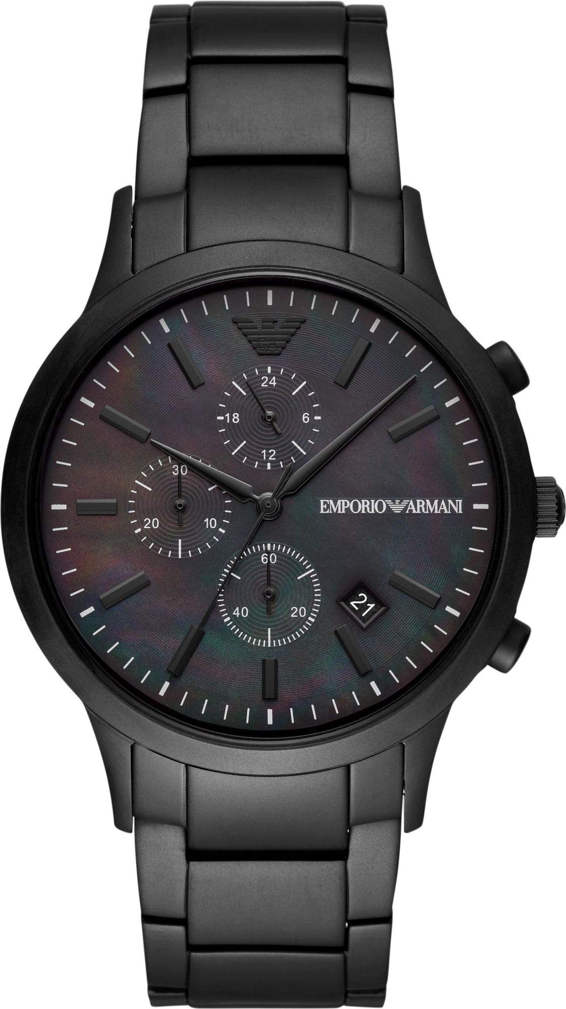Emporio Armani Watch for Men, Quartz Chronograph Movement, 43 mm Black Stainless Steel Case with a Stainless Steel Strap, AR11275