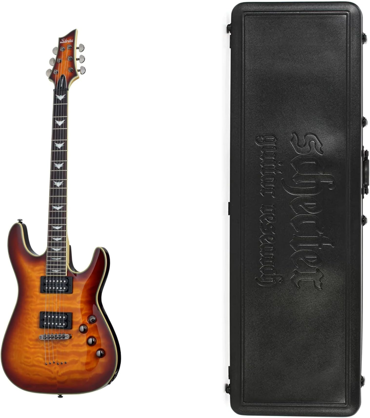 SchecterOmen Extreme-6 6-String Electric Guitar in Vintage Sunburst Bundle with Schecter Universal Hard Shell Carrying Case (2 Items)