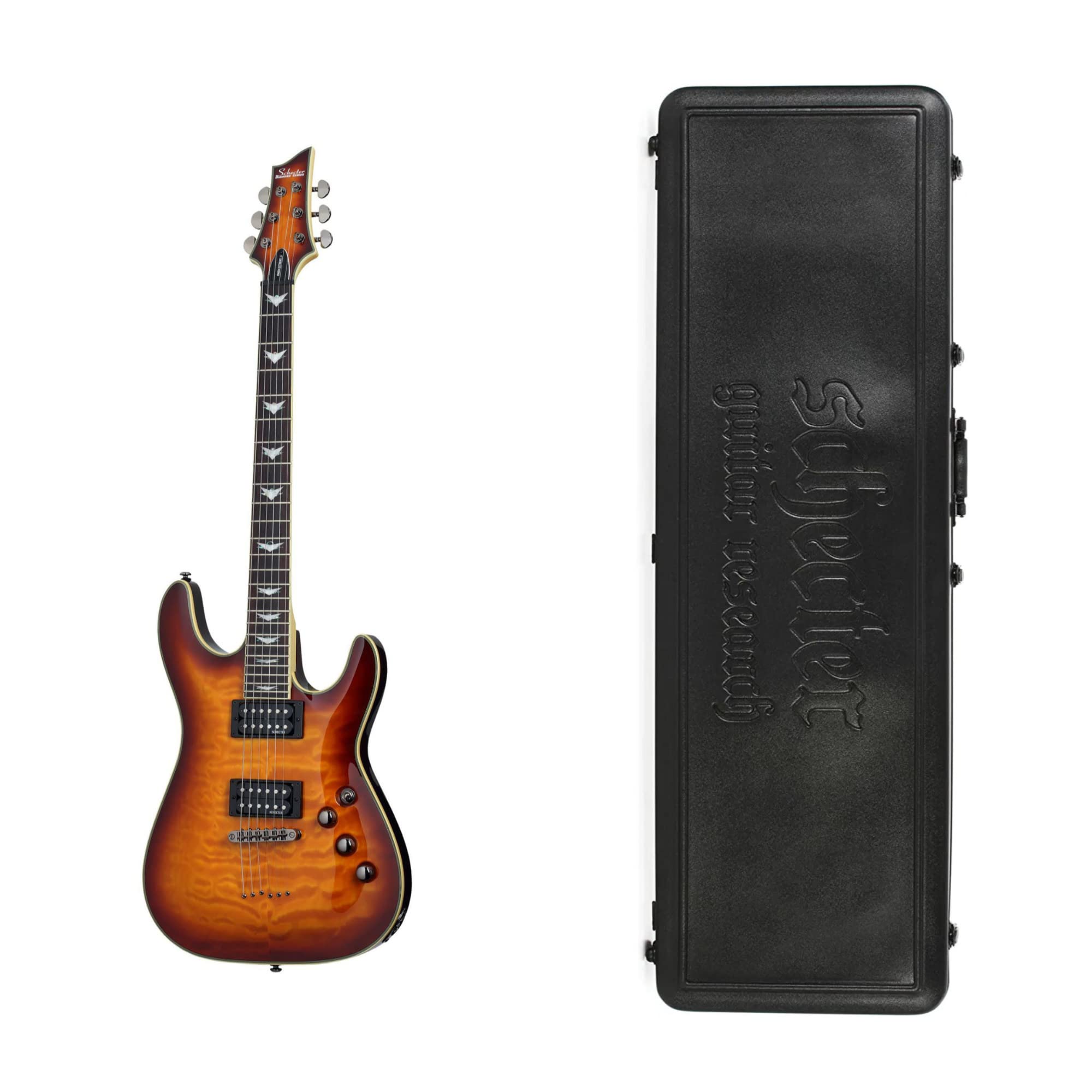 SchecterOmen Extreme-6 6-String Electric Guitar in Vintage Sunburst Bundle with Schecter Universal Hard Shell Carrying Case (2 Items)