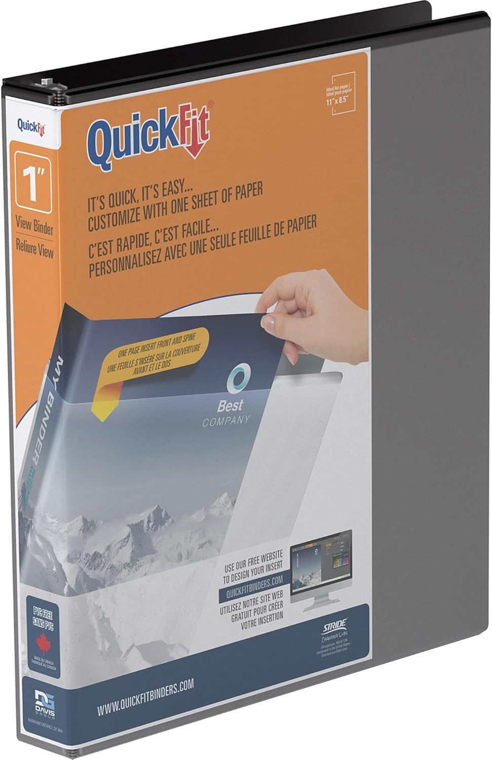 QuickFit View Binder, 3Ring Binder, Angle D Ring, 1 Inch, Black