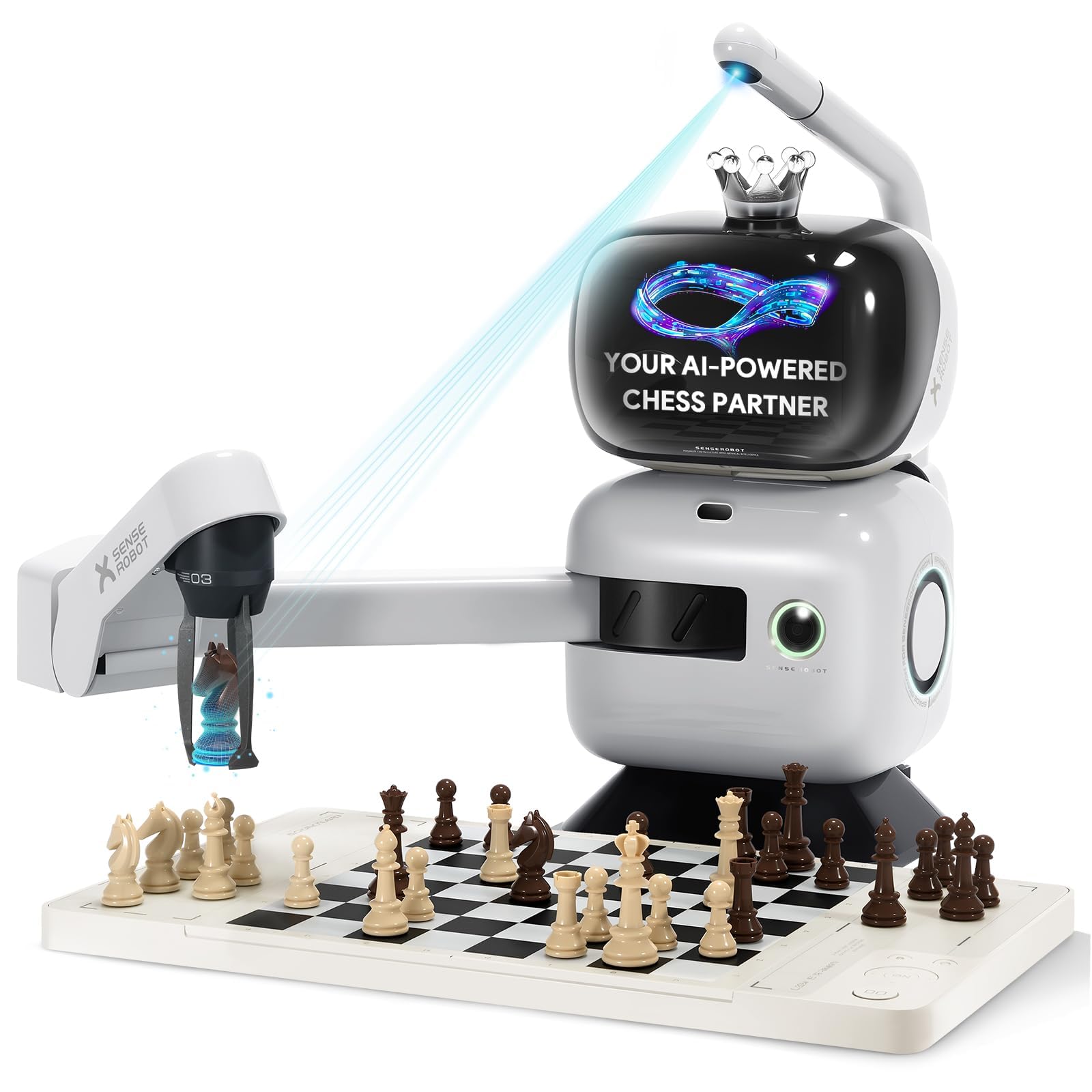 SenseRobot AI Chess Robot with Robotic Arm, Electronic Chess Board for Kids &amp; Adults, 25 AI Levels, 1200+ Exercises, Voice Coaching, Lichess Integration, Wi-Fi OTA Updates