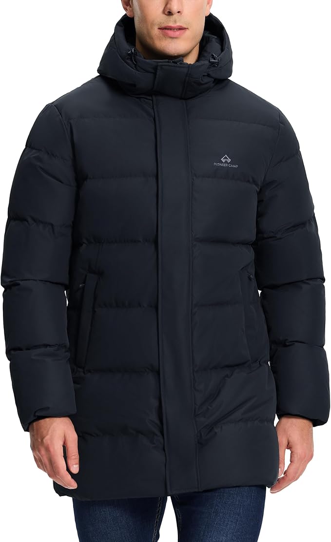 Pioneer Camp Men's Long Winter Coat Parka Hooded Down Jacket Full Zip Up Windproof Jacket Warm Thicken Puffer Jacket