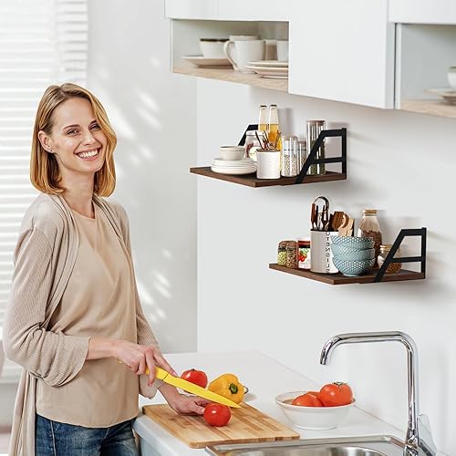 Miniatura 10 de Tectocker-DOU Juego de 2 estantes flotantes profundos estante de libros montado en la pared para sala de estar, estantes de dormitorio para