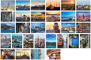 Travel postcards,Set of 30 Post cards variety pack depicting from Around the World Famous Travel Sites,Assorted Postcards Bulk, 4 x 6 -Istanbul