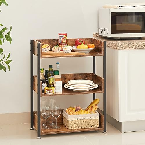 Miniatura 8 de VECELO Estantería pequeña, estantes de almacenamiento de 3 niveles, estantería industrial para sala de estar, dormitorio, aula, color marrón antiguo