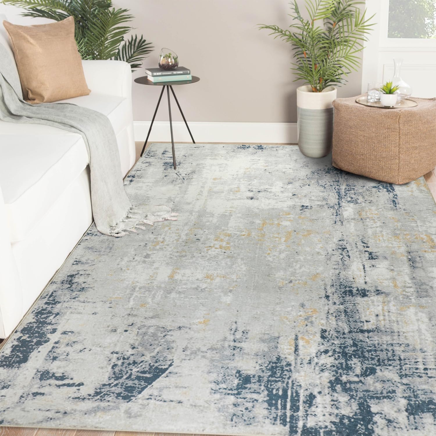 Famibay Rugs Living Room Washable Area Rugs for Bedroom Large 160 x 230cm Abstract Modern 5mm Thin Short Pile Floor Carpet Faux Wool Carpet for Kitchen Office Dining Room DecorOEKO-TEX STANDARD 100