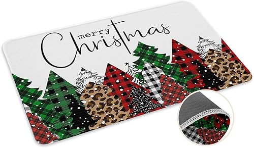 Vista 182 de Tapete de Feliz Navidad, tapete antideslizante para puerta delantera, baño, cocina, dormitorio, patio, entrada, 16 x 24 pulgadas, rojo, negro y verde