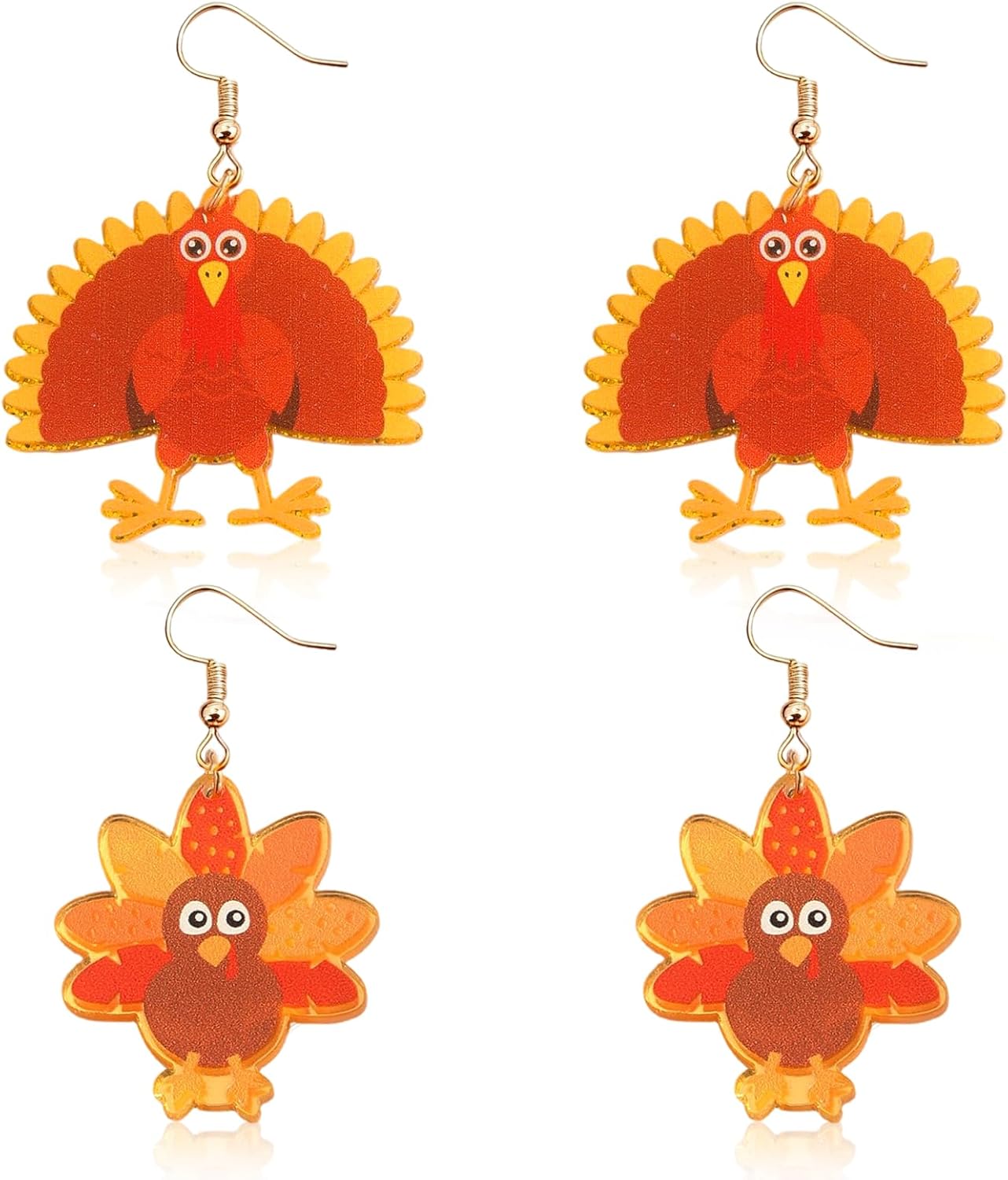 2 Pairs Thanksgiving Day Earrings for Women Cute Acrylic Turkey Dangle Earrings Handmade Wooden Turkey Drop Ear-rings Thanksgiving Day Autumn Daily Jewelry Gifts for Her