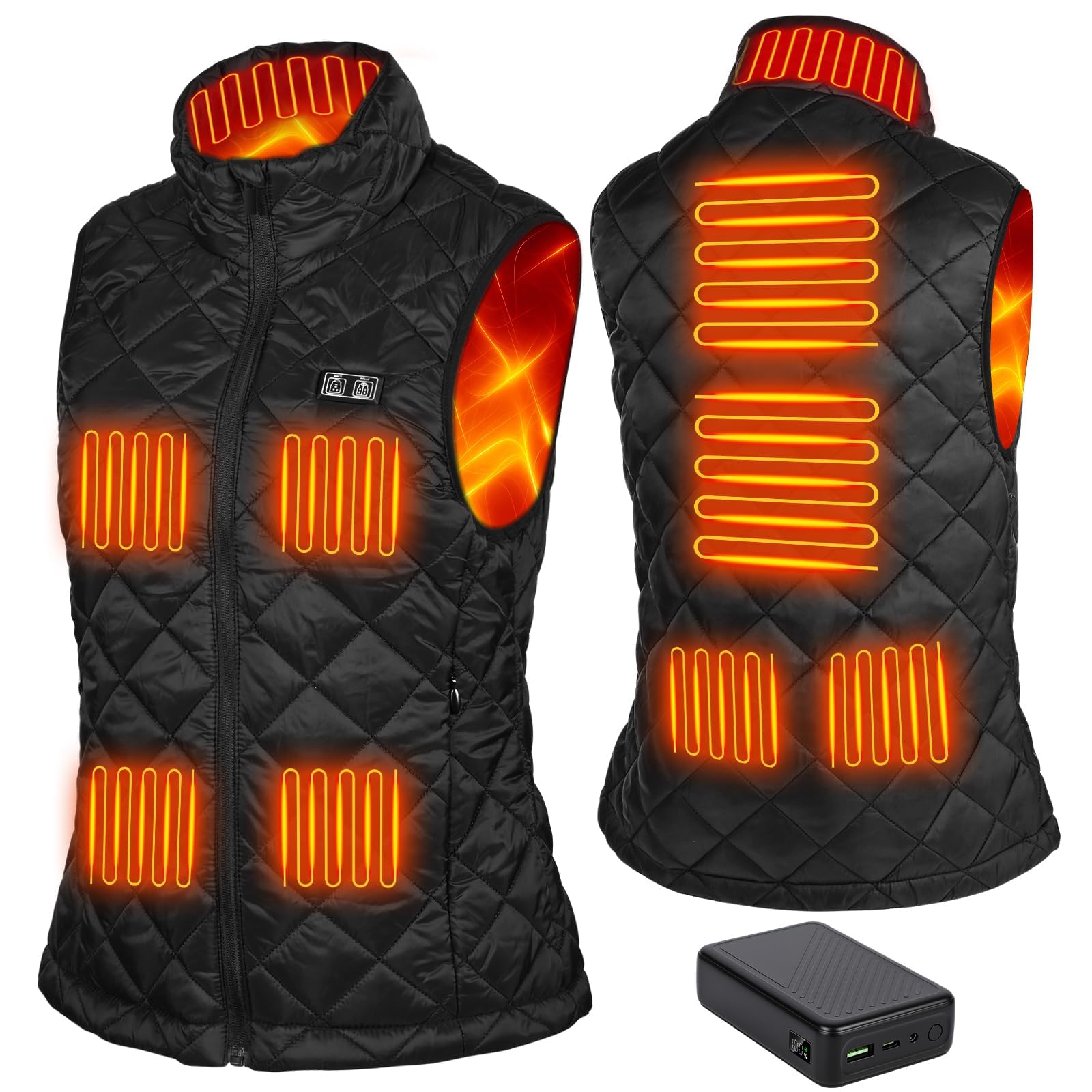 GuKKK Chaleco Calefactable, 20000mAh Chaleco con Calefacción Eléctrica USB para Mujeres Hombres, Carga Chaqueta Calefactora 9 Zonas de Calentamiento, Chaleco Térmico Ajustable con 3 Temperatura