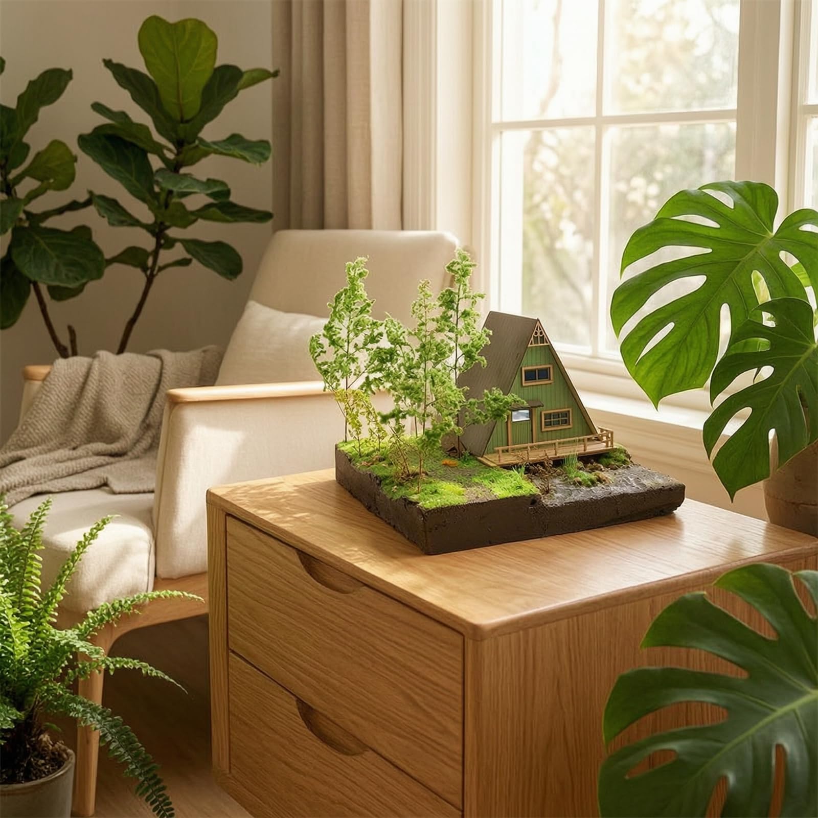 MagiDeal Miniatura Paesaggio Modello Diorama Set Materiali Fai da Te Scena 3D con Base Solida in Schiuma Legno Plastica Adatta per Scrivania Scaffali Progetti Scolastici