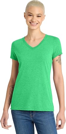 District Womens Perfect Tri V-Neck Tee - Stylish Casual Short Sleeve T-Shirt, Soft Tri-Blend Fabric