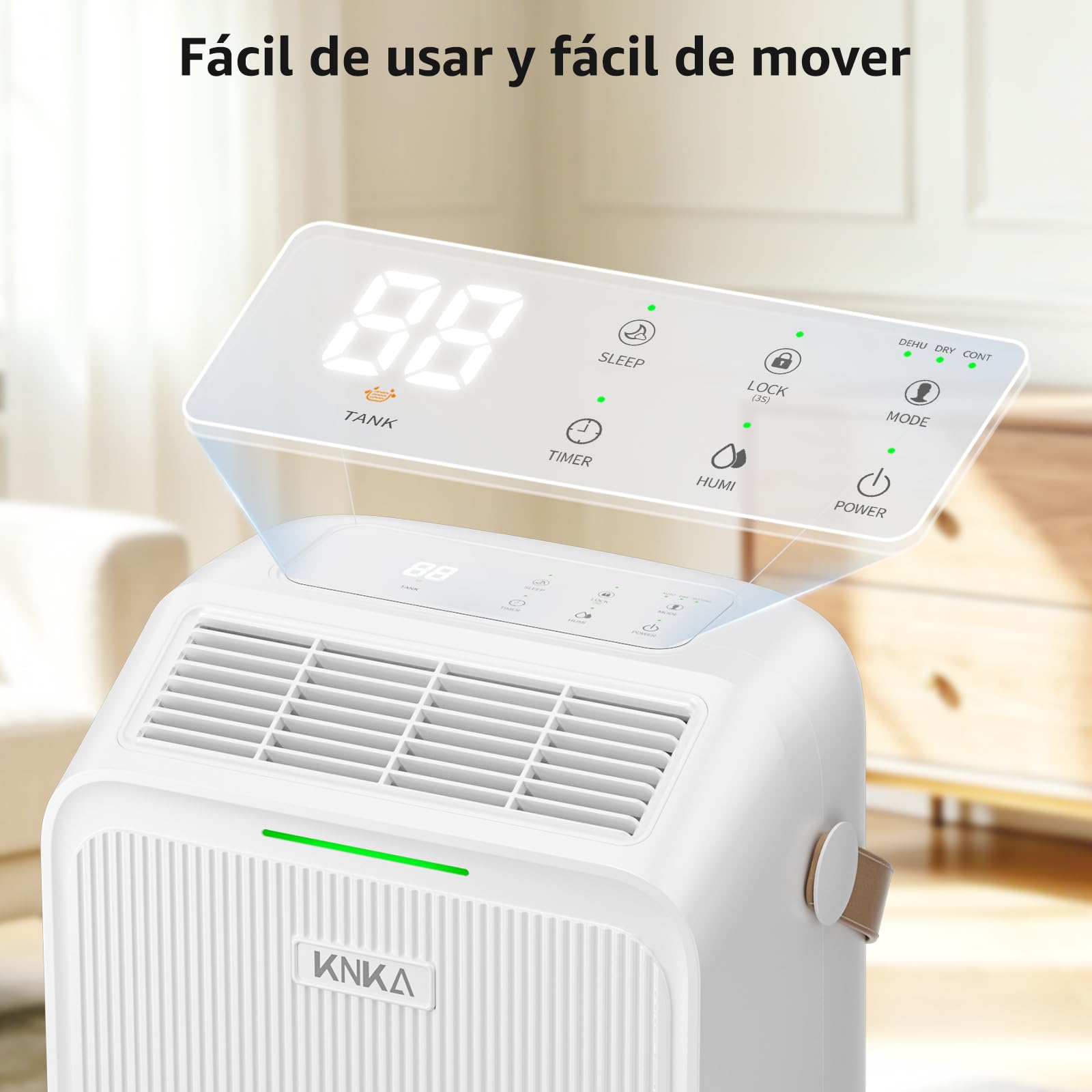 KNKA Deshumidificador 16L/d Deshumificador de Humedad Doméstico Silencioso | Dehumidifier for Home Depósito 3,3 L integrado, modo noche, pantalla LED humedad en tiempo real, flujo de aire 80 m³ 35 m²