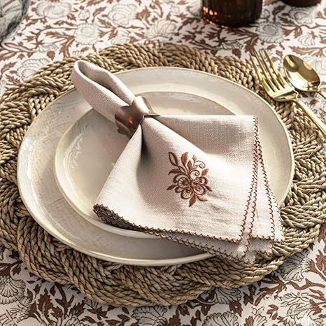 Servilletas de Tela Bordadas 6 Piezas 45.72 x 45.72 cm Algodón Beige