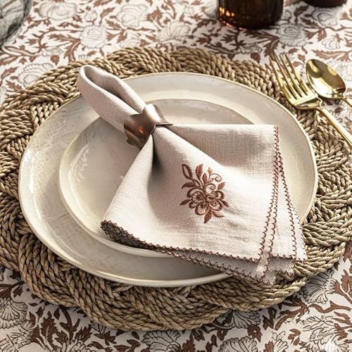 Luxury Embroidered Cloth Napkins – Biscuit Lattice, Set of 6,