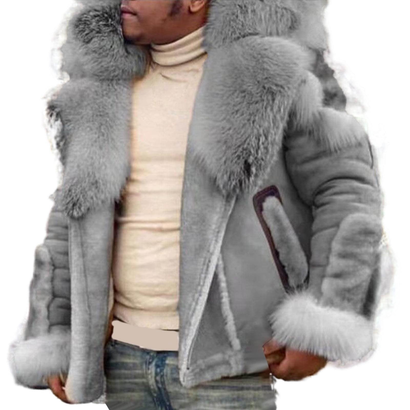 Herren-Parka, Lammfellmantel, dick, warm, langärmelig, Kunstfellkragen, Sherpa-Mantel, große und große Parka-Jacken