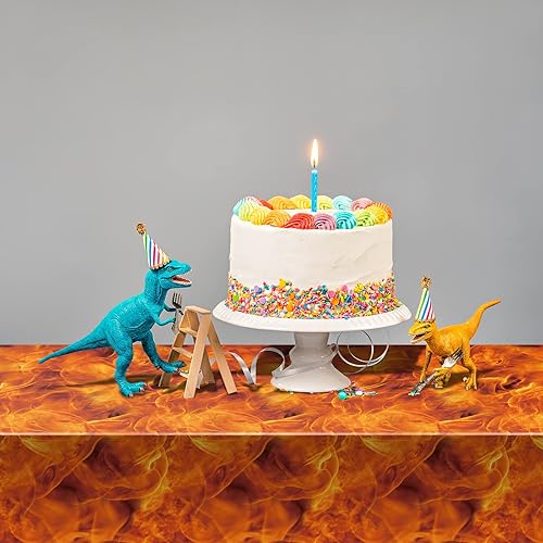 Miniatura 8 de Tiamon 3 paquetes de manteles de plástico con llama, manteles desechables rectangulares de llama de fuego, decoración para picnic, hogar, exterior,