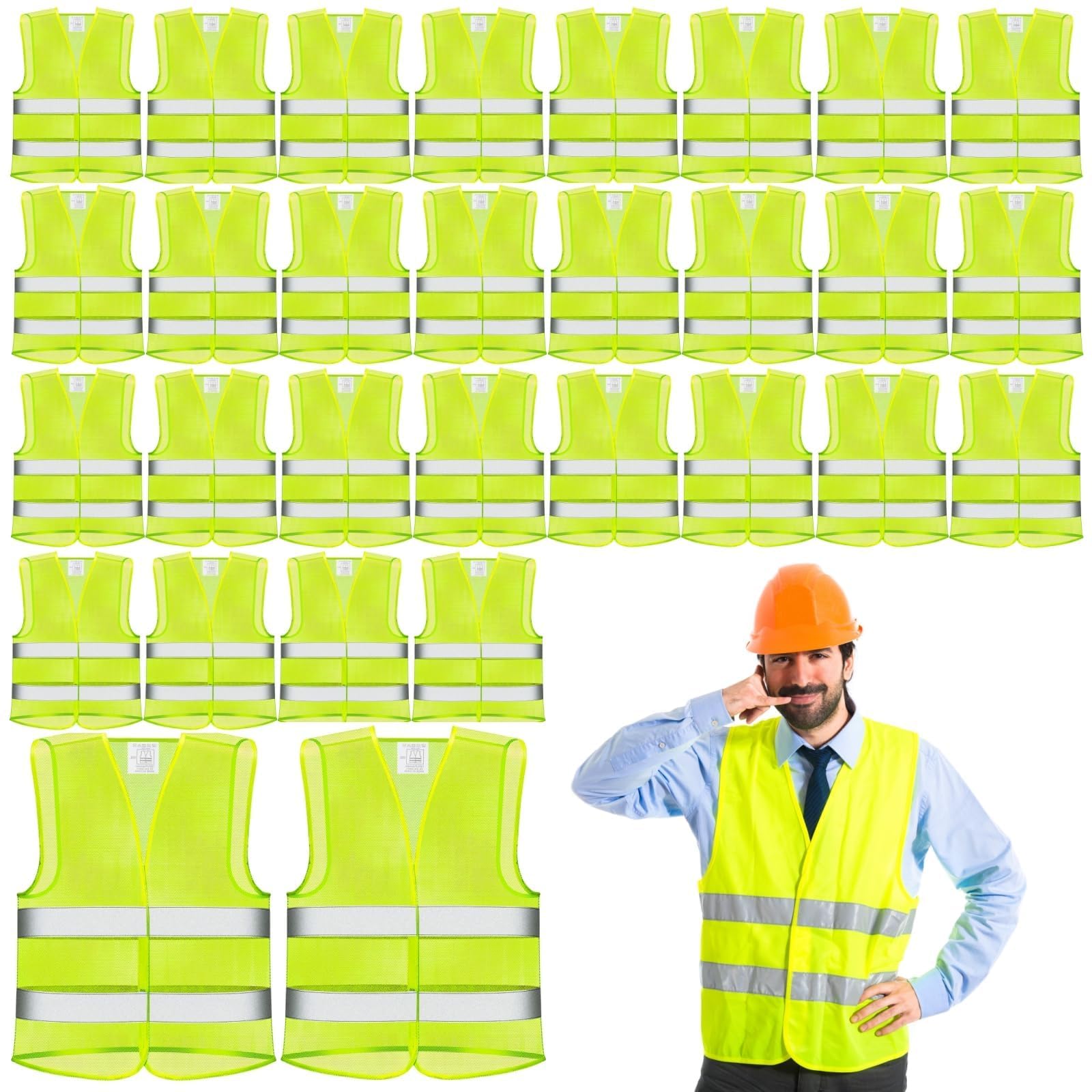 30 Stück Warnwesten Auto für Erwachsene, Männer und Frauen, gut sichtbare Sicherheitsjacken, reflektierende Sicherheitsweste aus Mesh-Material für Outdoor-Aktivitäten, Bauarbeiten, Verkehr