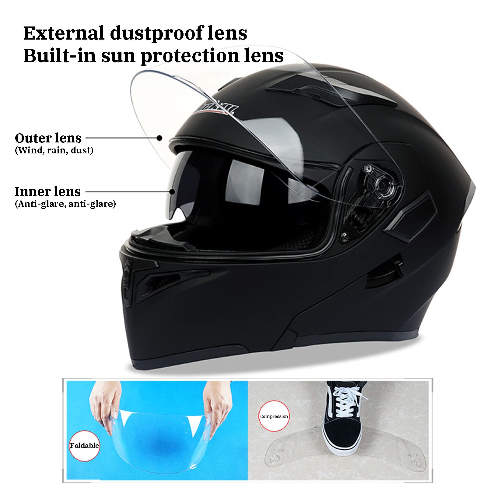 Casque de Moto Intégral Modulable, Flip Up Casque Moto Avec Double Visière Lentille Colorée Homologué ECE Casques Intégral pour Scooter Chopper