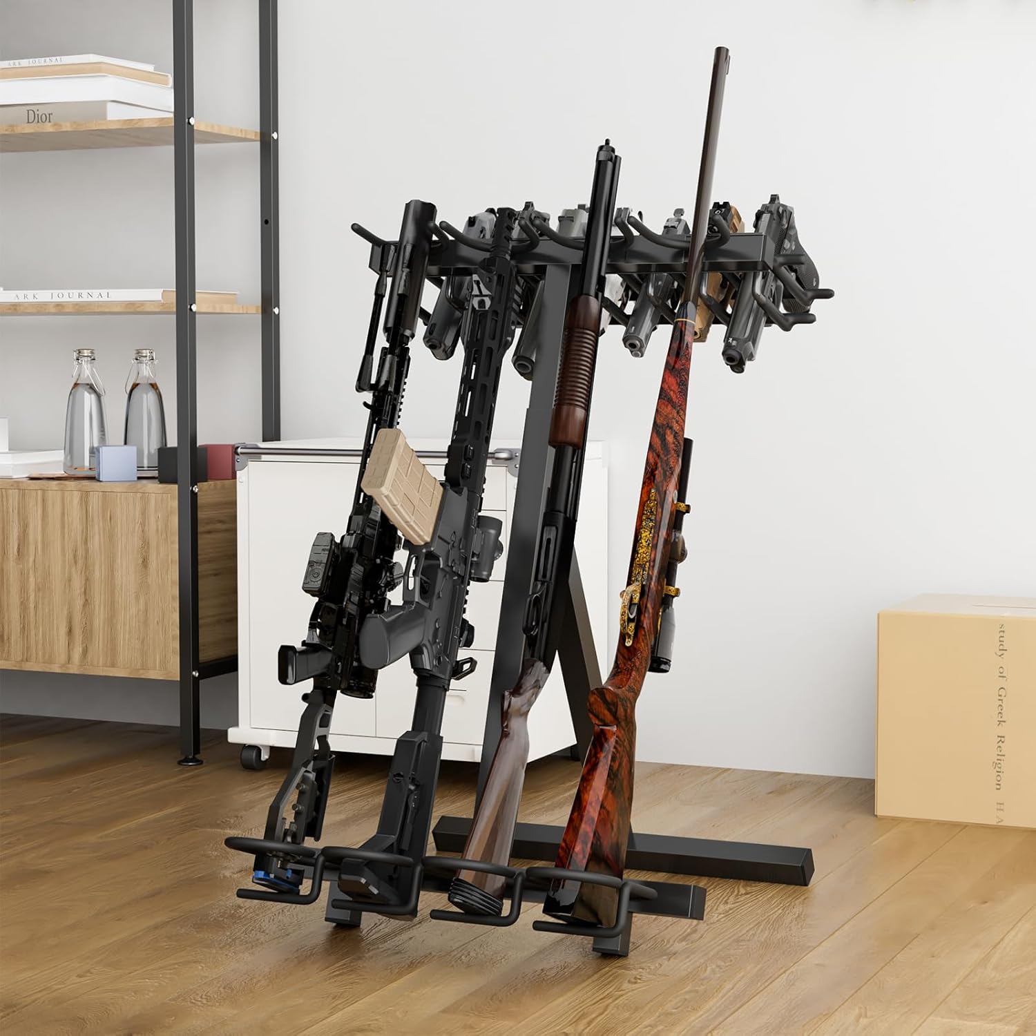 Portable Gun Rack Folding Rifle Rack, Mobile Indoor Gun Racks Stand Made with Heavy Duty Steel, Hold up to 7 Pistols and 4 Rifles, Shotgun, Carbine for Shooting & Hunting Range (4 Slots)