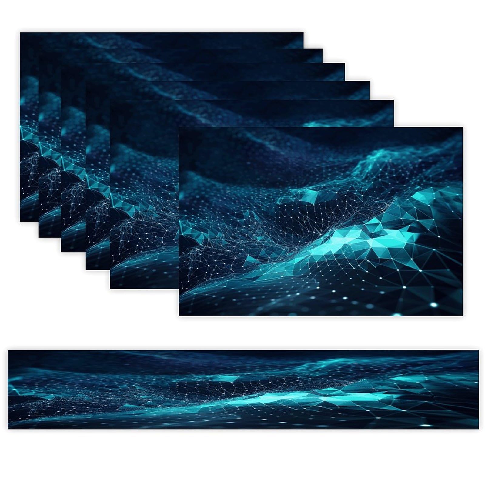 Abstract Polygonal Space Table Runner and Placemats of 6 Washable Heat Resistant Place Mats with Table Runner Vintage Holiday Table Mat Set for Holiday Party Kitchen Dining Deco
