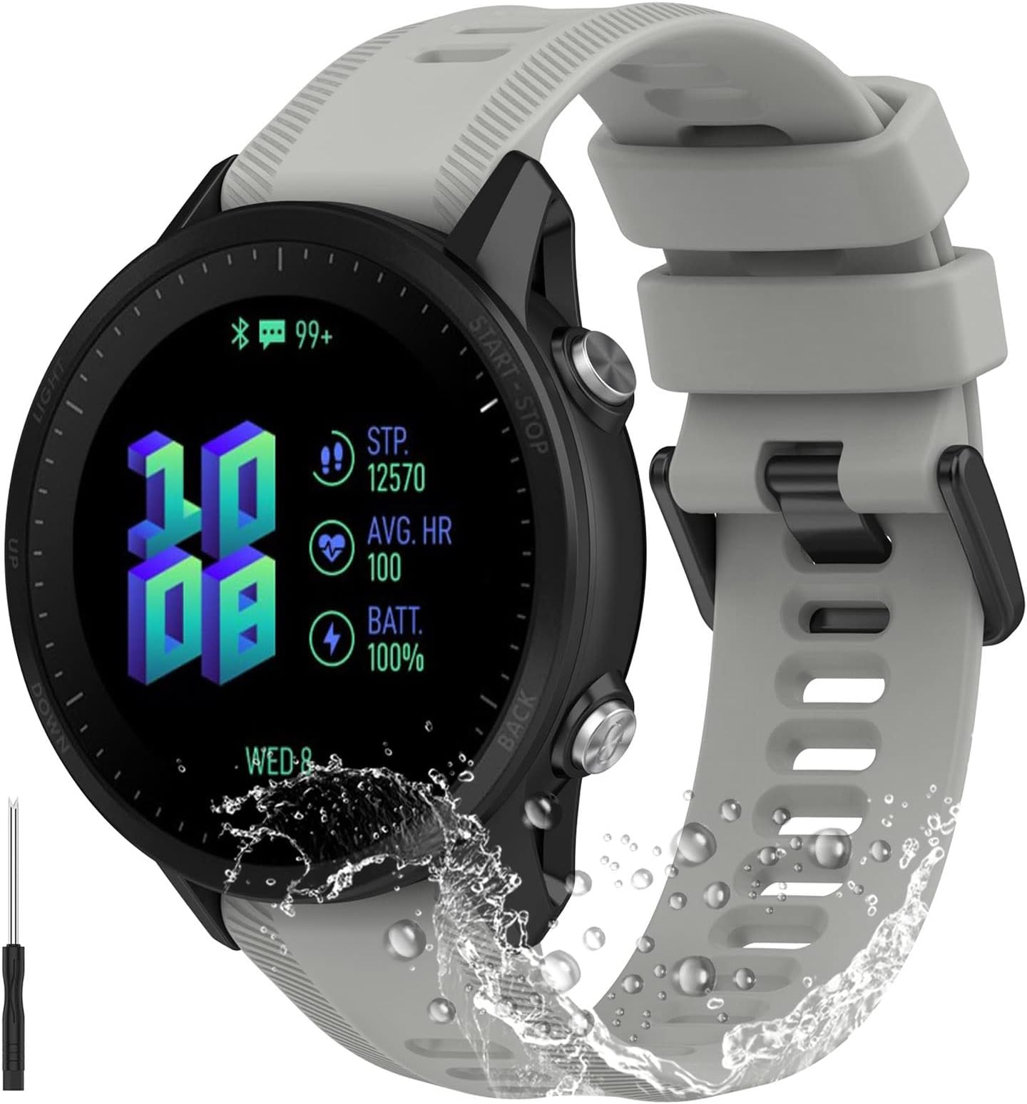 Miimall Compatible with Garmin Forerunner 965 Strap, Soft Silicone Watch Band for Forerunner 965 Breathable Ultra-Light Waterproof Adjustable Replacement Strap for Garmin Forerunner 955-Grey