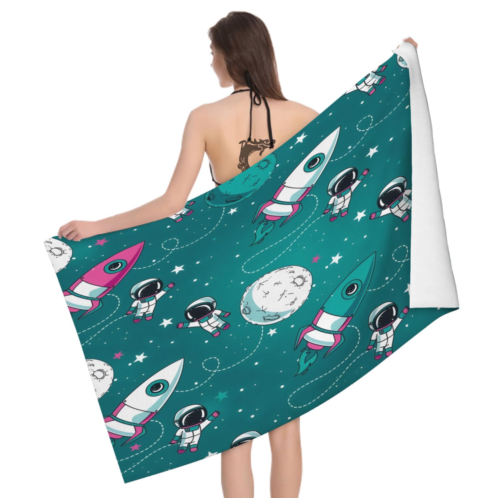 Leichong 3D Astronaut Beach Towel Large Microfiber Soft Quick Dry for Adults, Cartoon Bath Towel Lightweight Soft Absorbent for Travel Swimming Pool Sports, 180 x 90 cm