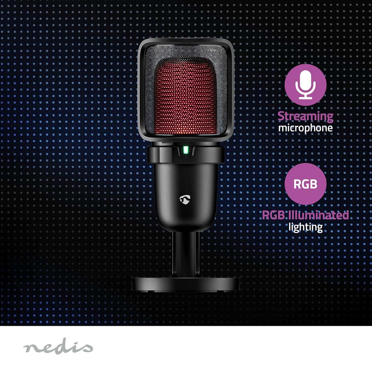 NEDIS Microfono per streaming e gioco - utilizzato per: desktop/notebook - USB Type-A - interruttore on/off - filtro POP