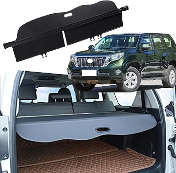 DeaVER Retractable Cargo Cover for Toyota Land Cruiser Prado 2010-2020 All Models Black Retractable Trunk Cover Interior Accessories Gift for Family Canvas