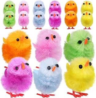 18 Pcs Mini Fuzzy Easter Chicks – Multicolor Soft Plush Animal Figurines for Basket Stuffers, Party Favors & Home Decor, Spring Craft Presents (Tiny Chenille Toys)