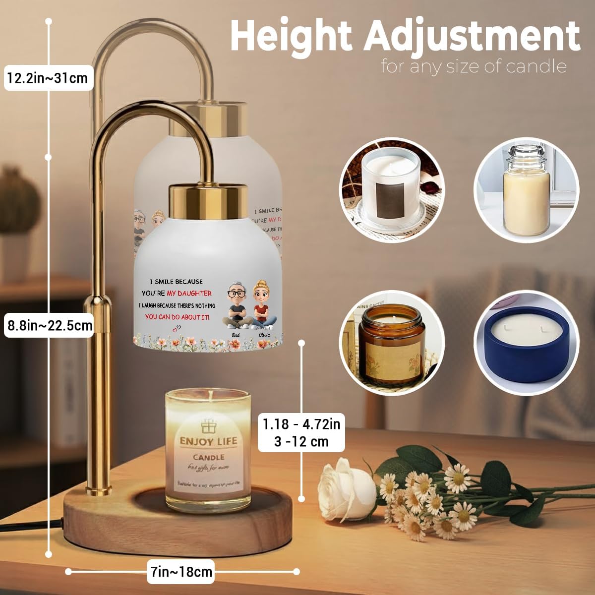 Wrappiness Candle Warmer Lamp for Daughter – Personalized Gift from Dad, Adjustable Height Wax Warmer for Scented Candles, Ideal Housewarming Gift for New Home, Modern Farmhouse Décor