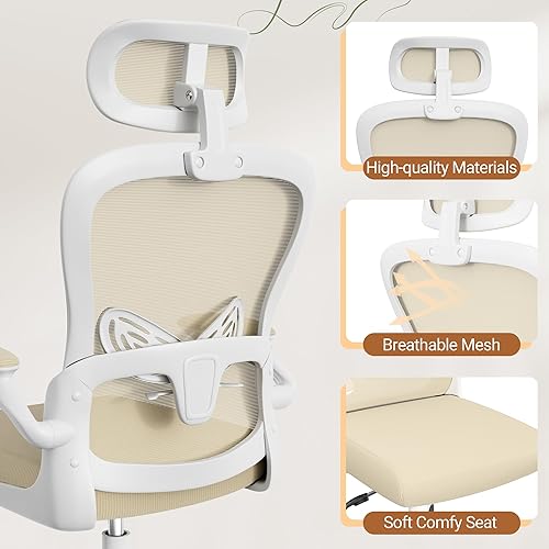Vista 6 de Homall Silla ergonómica de oficina para computadora, silla de escritorio con reposacabezas 3D, soporte lumbar ajustable, silla de malla con respaldo