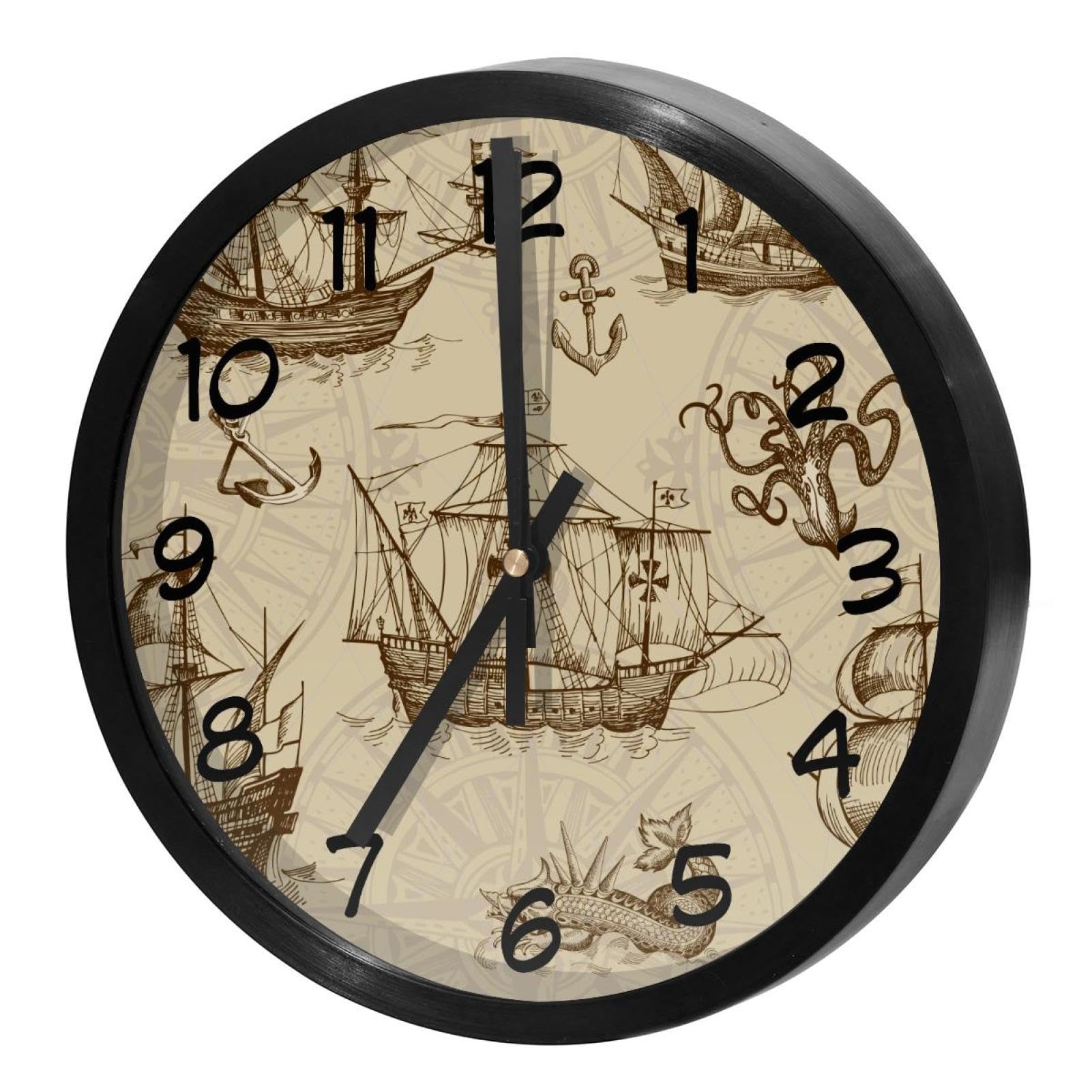 Horloge murale pour maison et bureau motif décoration marine vintage