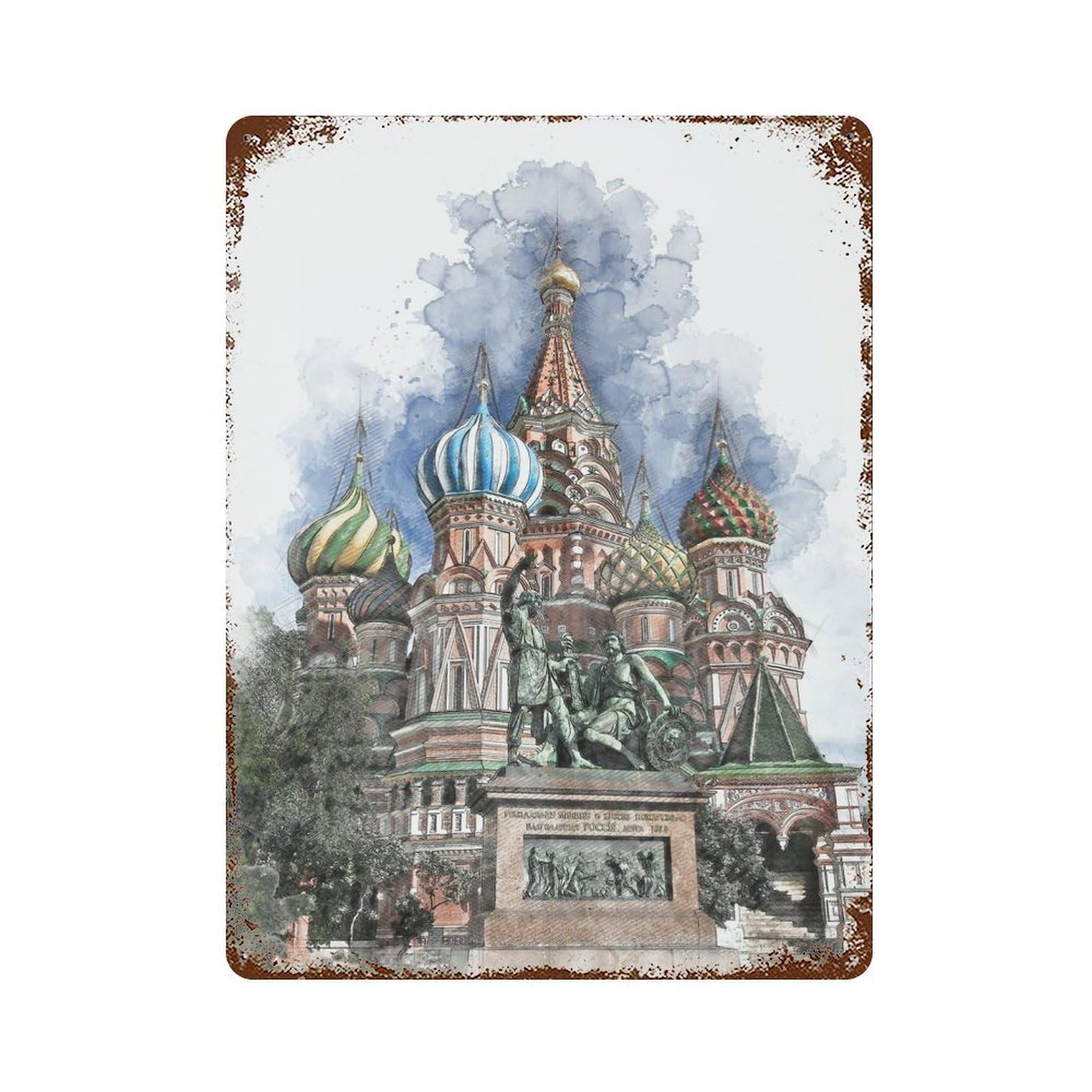 Saint Basils Cathedral Rusty Metal Tin Sign 15.7"x11.8", Ideal for Farmhouse, Kitchen And Entryway Decor