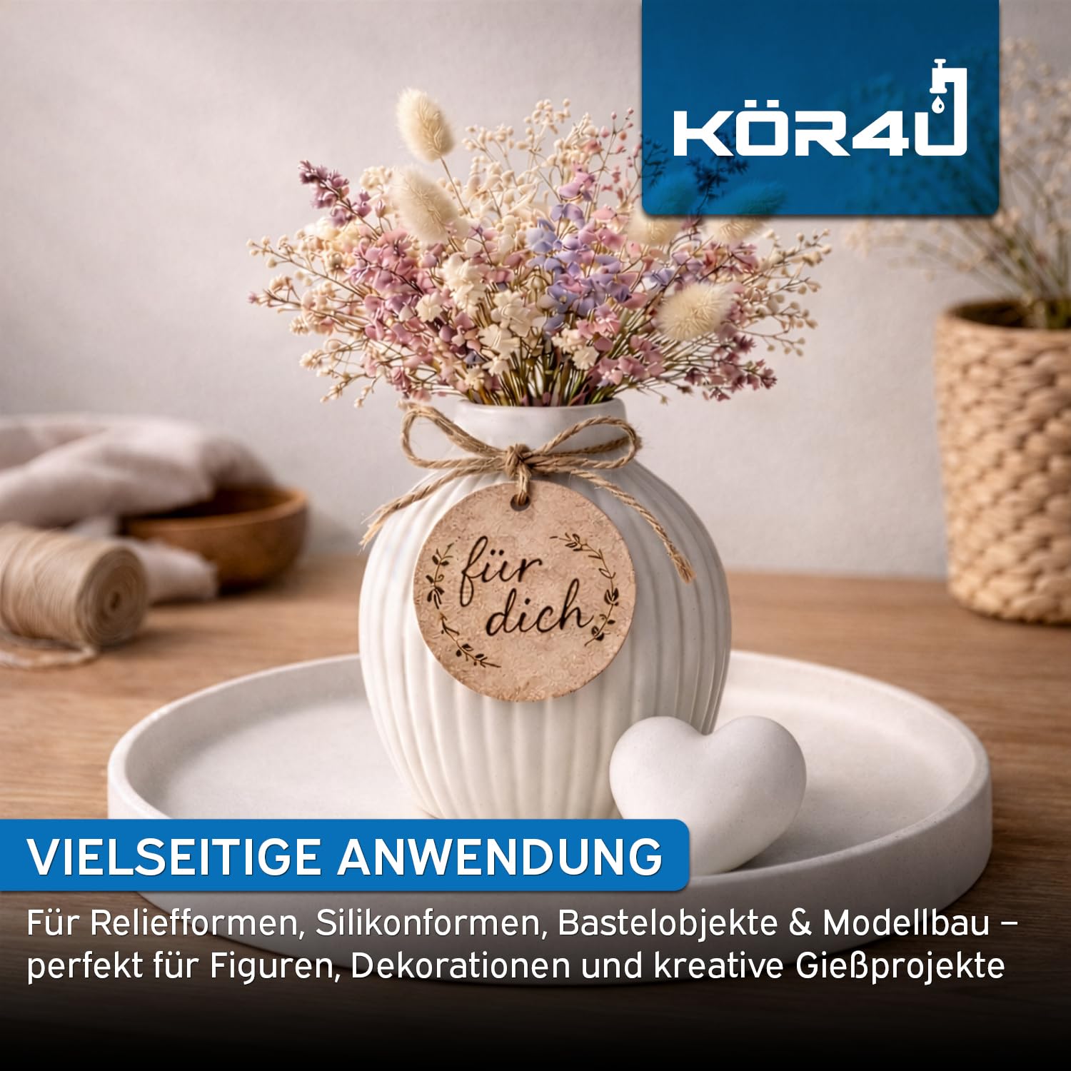 Keraflott Reliefgießpulver weiß 25kg, mit kör4u Gipsbecher, Gießen Basteln