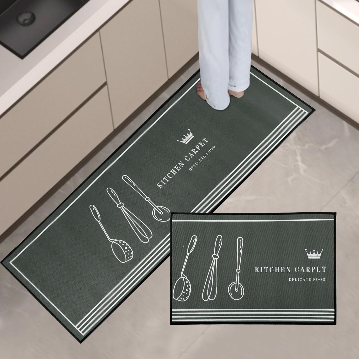 Freiesoldaten Juegos de Alfombras de Cocina 2 Piezas Antideslizante Alfombra de Cocina Absorbente Lavable Alfombrillas de pie para Cocina Dormitorio Salón, 40x60cm + 40x120cm