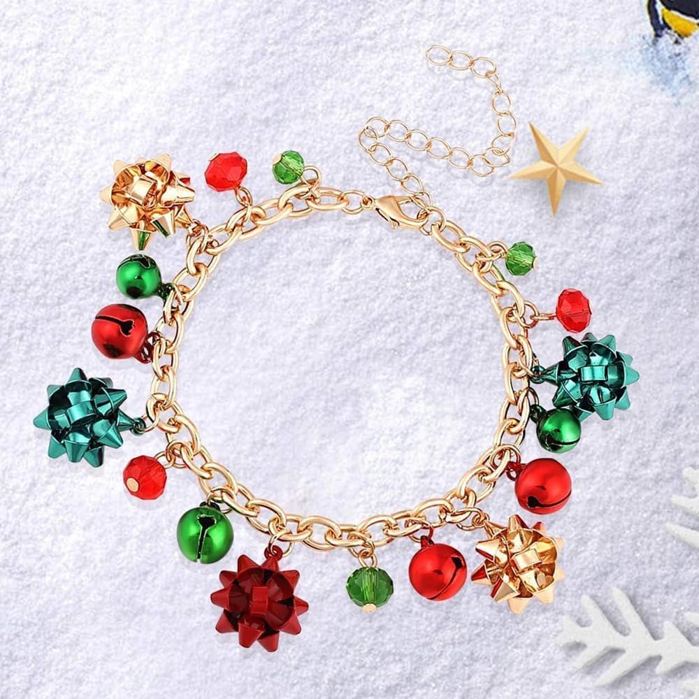 TOFBS Bracciale Donna Natale Con Pendente Campanellino E Cristalli - Rosso E Verde