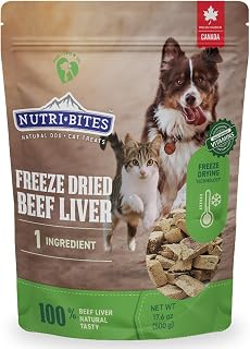 NutriBites Freeze-Dried Beef Liver Treats for Dogs & Cats - 100% Natural Grain-Free 17.6oz Pouch