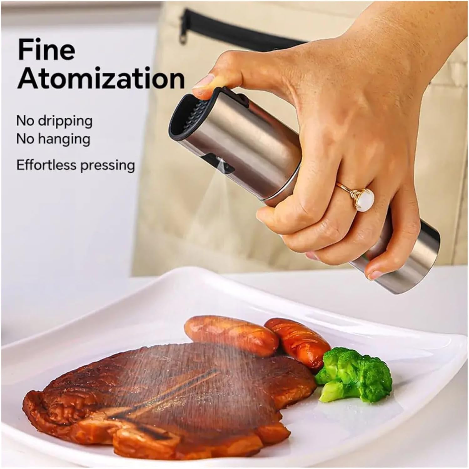 100ml Portable Oil Sprayer, Stainless Steel Cooking Oil Sprayer for Kitchen, Reusable Vinegar Bottle with Fine Mist Spray(Silver)