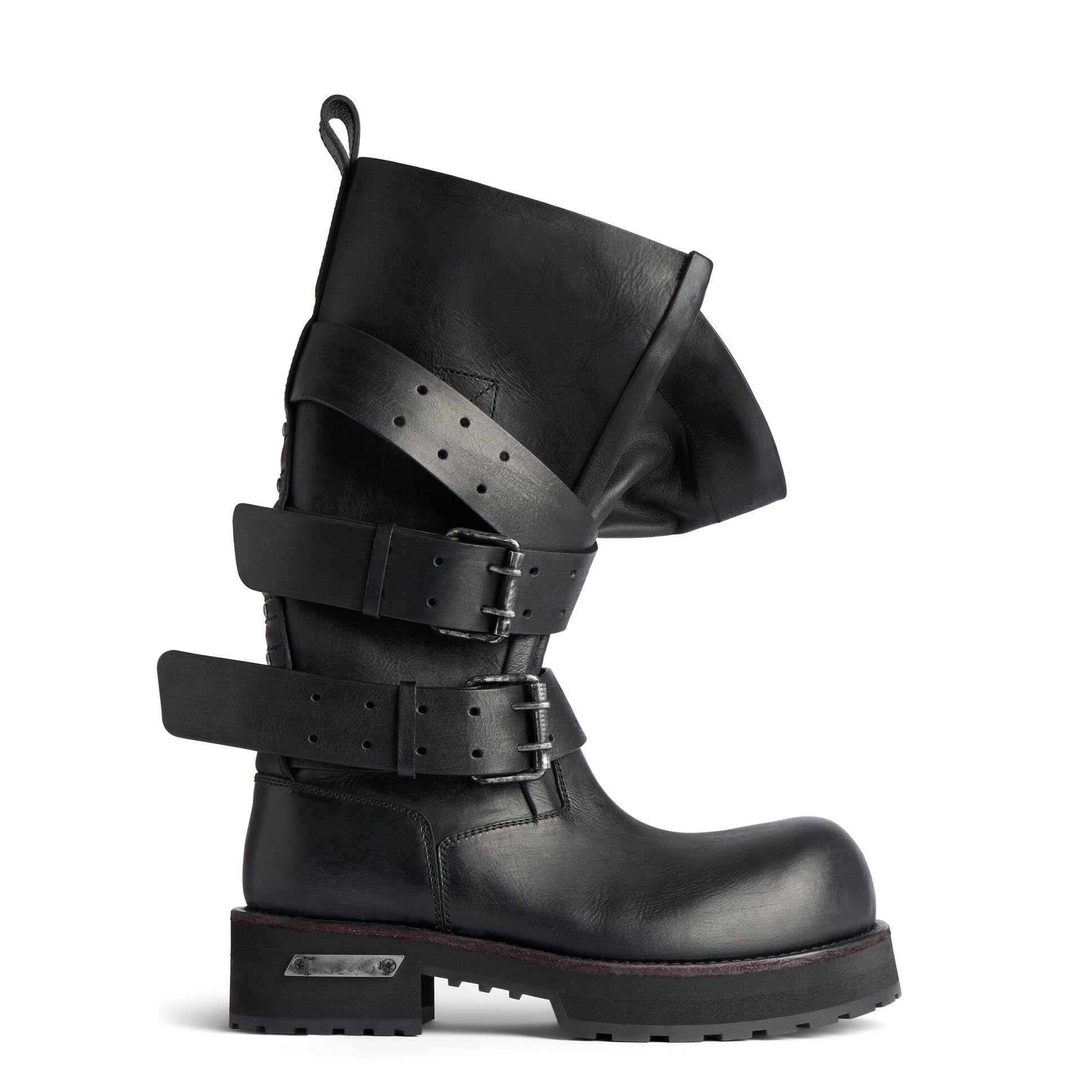 Punk Combat Boots for Women Chunky Platform Knee High Boots with Buckle Straps Round Toe Wide Calf Pull