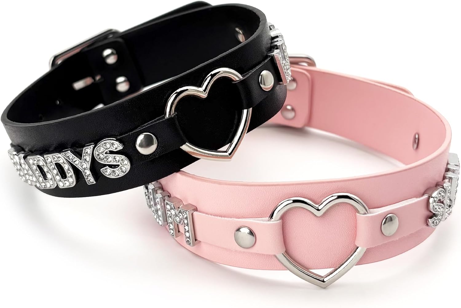 Women's Punk Black O-Ring Leather Choker Necklace, Adjustable PU Leather Leash Collar With Rhinestone Letterrs Gothic Jewelry for Women - Image 5